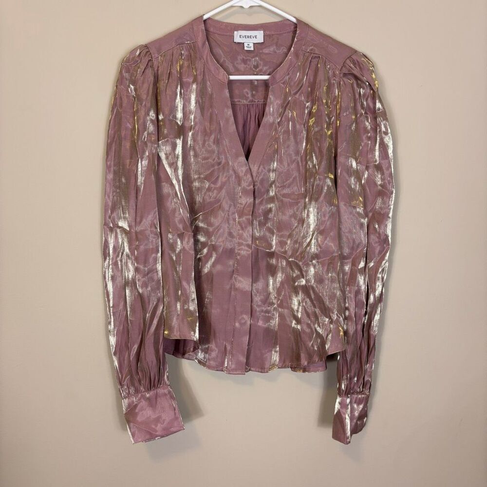 Evereve Pink Shimmer Long Sleeve Blouse Top Women's Medium